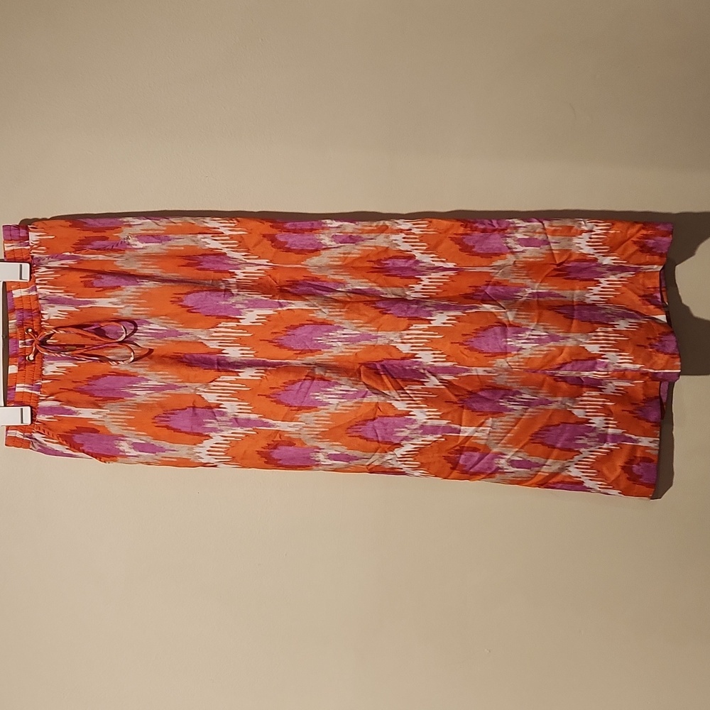 Women's Orange & Pink Printed Drawstring Maxi Skirt